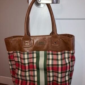 Vintage Plaid Leather Tote Bag by Tommy Hilfiger
